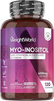 Myo inositol 4000mg Acide Folique Vitamine B6, B9, Chrome - La Vitamine B6 Contribue à la Régulation de l'Activité Hormonale, 120 Comprimés