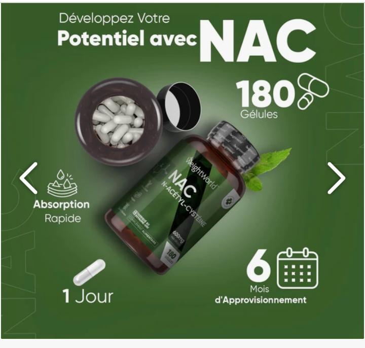 Complément alimentaire | N-Acetyl Cysteine (NAC) weightworld | 600mg 180 Capsules
