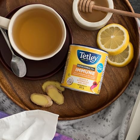 Tetley Super Tisane immunitaire : Citron et échinacée au zinc – 20 sachets de thé, 40 g, naturellement sans caféine