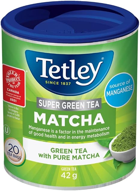 Tetley Super thé vert matcha – Thé vert avec matcha pur - 20 sachets de thé, 42 grammes, contient de la caféine
