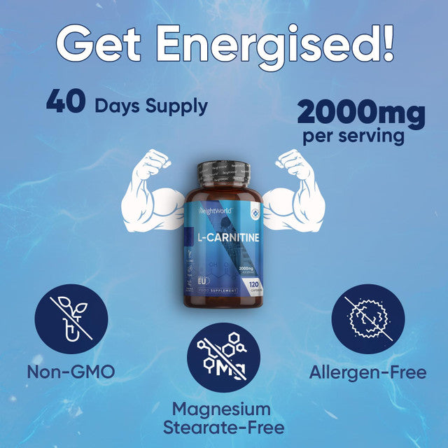 Complément alimentaire |Weightworld Gélules de L-Carnitine 2000 mg (666 mg par gélule)  120 capsules