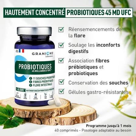 Granions Probiotiques et Prébiotiques - 40 gélules gastro-résistantes Equilibre de la flore intestinale