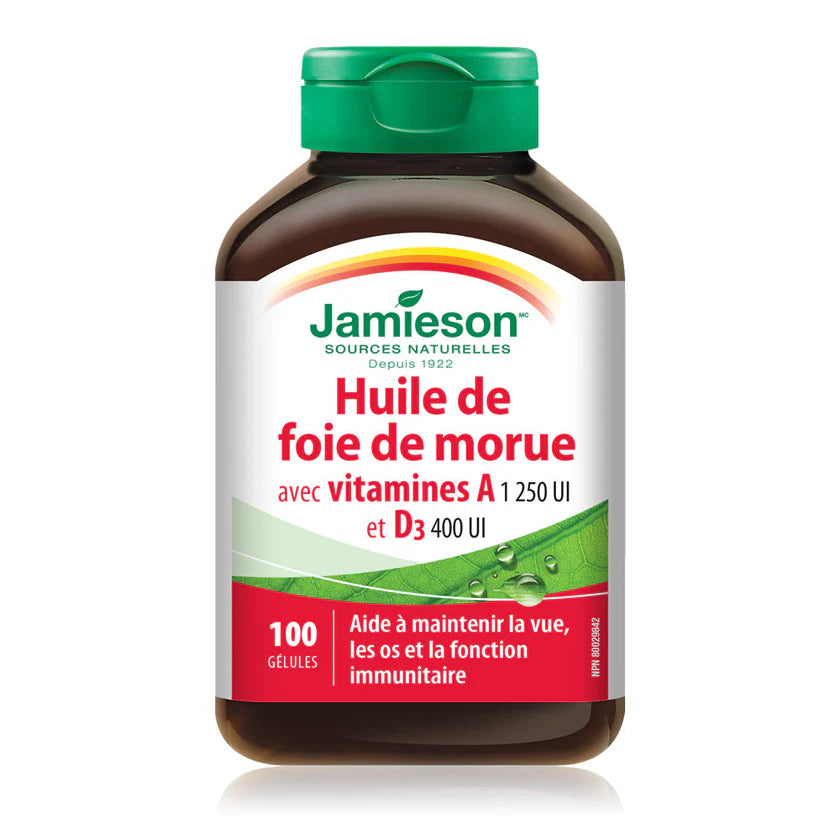 Jamieson Huile de foie de morue 100 gélules, Soin 2 en 1 pour les yeux et la peau