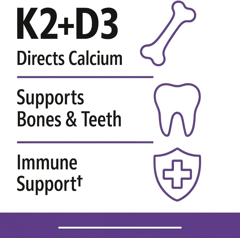 Webber Naturals K2 + D3 120 mcg/1000 UI, contribue au bon fonctionnement du système immunitaire - 220 capsules molles