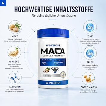 Complexe de maca avec L-arginine, ginseng, extrait d'huître et coenzyme Q10 - Complément alimentaire pour hommes - Favorise l'énergie et la vitalité