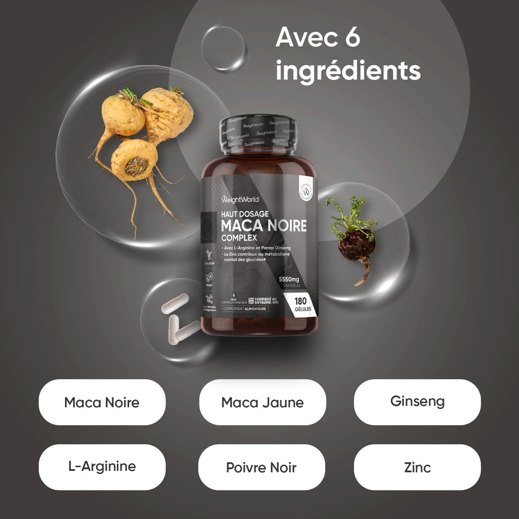 Racine de Maca Noire 5550mg 5550 mg | 180 gélules | Soutien nutritif pour la vitalité