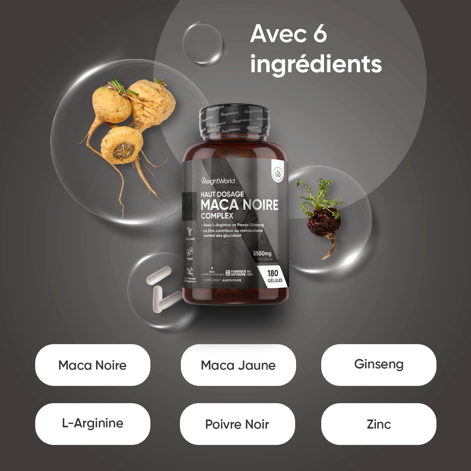Racine de Maca Noire 5550mg 5550 mg | 180 gélules | Soutien nutritif pour la vitalité