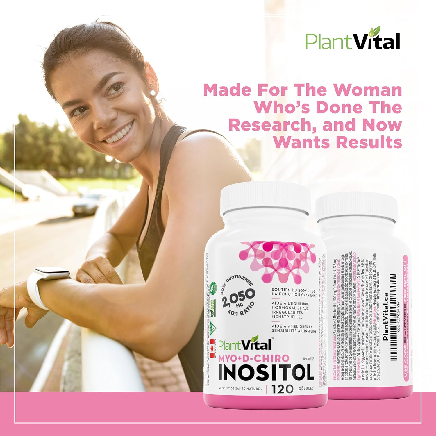 PlantVital Myo Inositol D-Chiro Inositol Complément alimentaire 2 050 mg (rapport 40:1) – Supplément de SOPK pour femme – Soutien de la fertilité, équilibre hormonal
