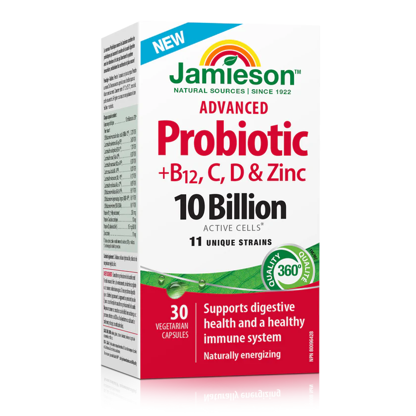 Complément alimentaire | Probiotique avancé + vitamines B12, C, D et zinc,