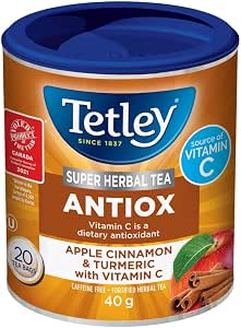 Tetley Super Herbal Antiox Tea : Thé antioxydant à la pomme, à la cannelle et au curcuma avec vitamine C – 20 sachets de thé, 40 g