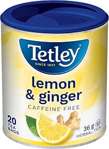 Tetley Tisane Câlin gingembre et citron – Lot de 20 sachets de thé, 36 g, naturellement sans caféine