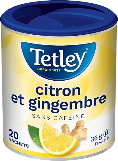 Tetley Tisane Câlin gingembre et citron – Lot de 20 sachets de thé, 36 g, naturellement sans caféine