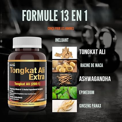 Herba Tongkat Ali Complément alimentaire pour homme – Extrait 200:1- 60 capsules